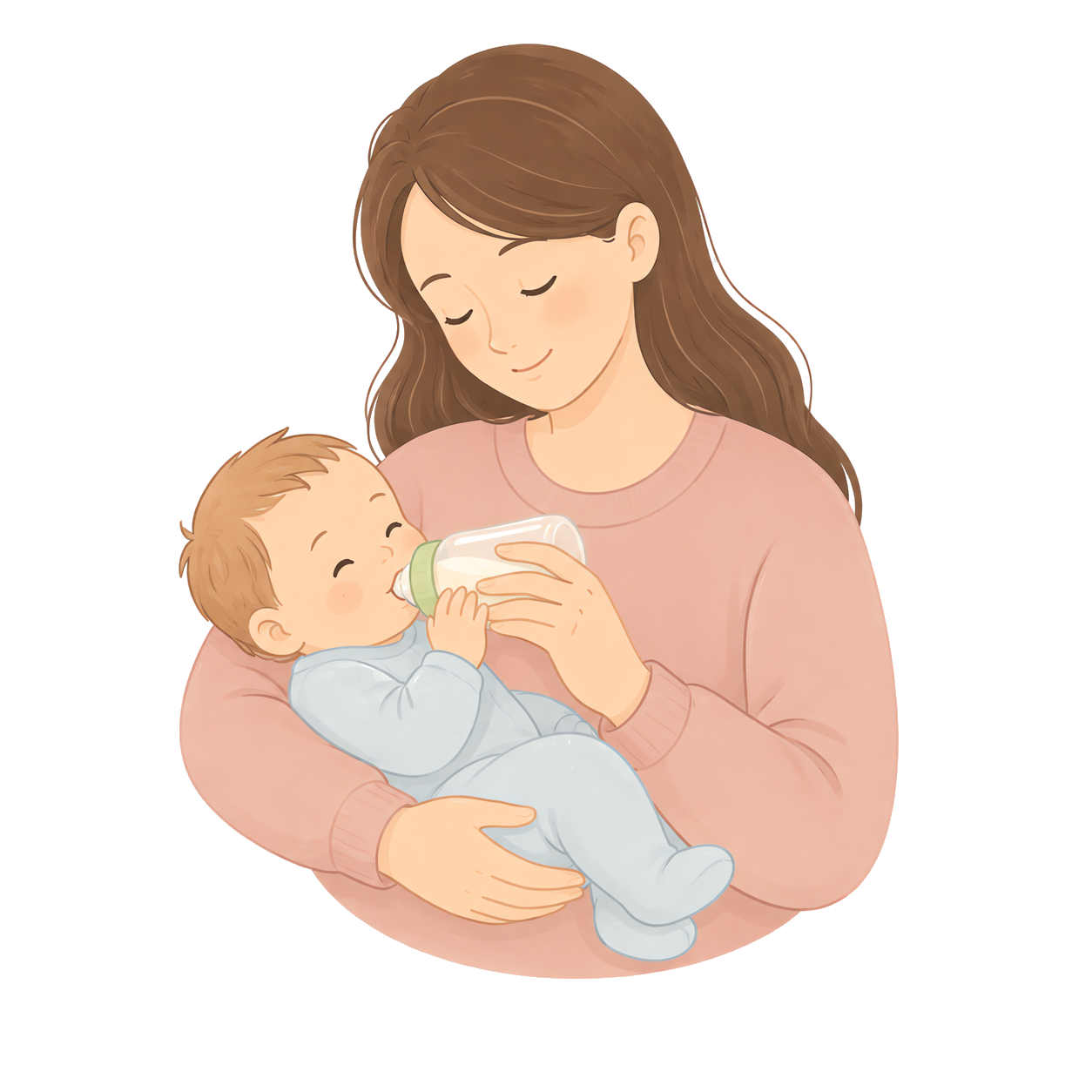 A caregiver bottle-feeding an infant